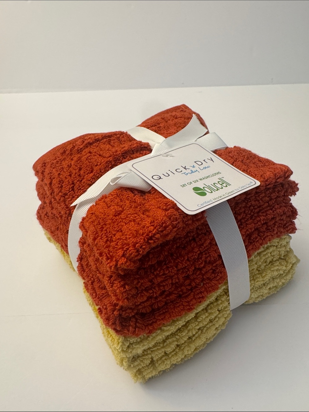 6pc TRULY LOU 100% Cotton Quick Dry Bath Washcloth Towel Set - Yellow/Rooibos